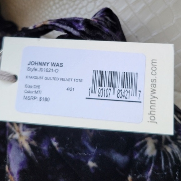 ⭐️🌴NWT Johnny Was Los Angeles Stardust Quilted Velvet Tote Designer Logo Purse - Picture 2 of 7